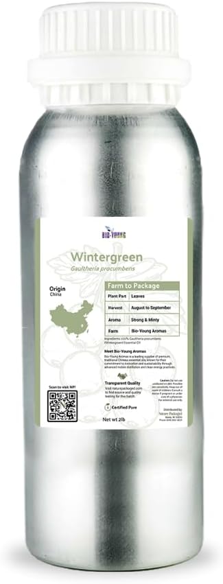 Wintergreen Essential Oil - Direct from Bio-Young Aromas China - Steam Distilled - Aceite de Gaulteria for Aromatherapy, Massage, Diffuser, DIY Candle and Soap Making - 2lbs