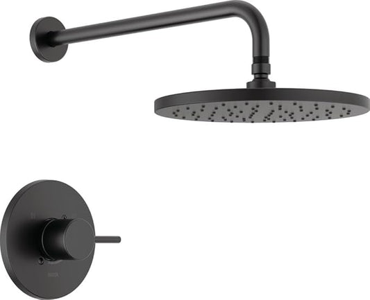 Delta Modern 14 Series Round Rain Shower Faucet Set, Matte Black Shower Head and Handle Set, Valve Trim Kit, Matte Black T14269-BL-PP (Valve Not Included)