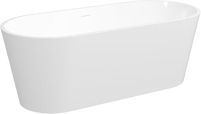 FerdY 67" Shangri-La Elite, Acrylic Freestanding Bathtub, Glossy White, Modern & Contemporary Design Soaking Tub with Brushed Nickel Pop-Up Drain and Minimalist Design Overflow, cUPC Certified