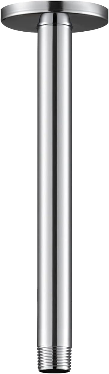OFFO Shower Arm with Flange, 10 in Ceiling Mount Replacement Rain Shower Head Straight Arm Ceiling-Mounted For Fixed Shower Head & High Pressure Rain, Chrome