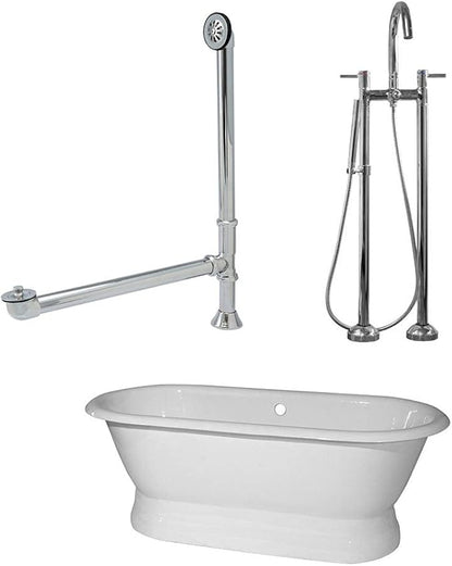 Vintage Tub & Bath Laurent 60 Inch Cast Iron Double Ended Pedestal Tub Package - White/Chrome Fixtures