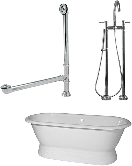 Vintage Tub & Bath Laurent 60 Inch Cast Iron Double Ended Pedestal Tub Package - White/Chrome Fixtures