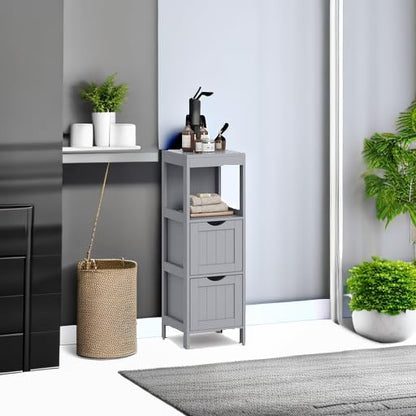 VASAGLE Storage Cabinet, Storage Organizer Rack Stand for Bathroom, Living Room, Bedroom, Multifunctional Corner Unit, 2 Drawers, 35 Inches in Height, Dove Gray UBBC042G02