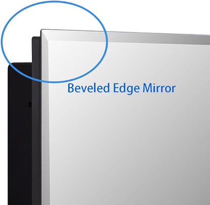 Black Plastic Medicine Mirror Cabinet for Bathroom with 16 x 28 inch Beveled Edge Mirror, Recessed and Surface Mount