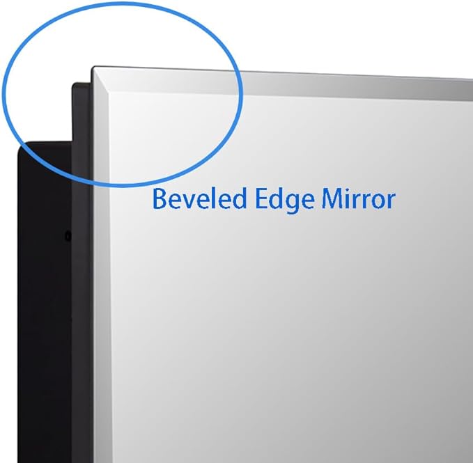 Black Plastic Medicine Mirror Cabinet for Bathroom with 18 x 28 inch Beveled Edge Mirror, Recessed and Surface Mount