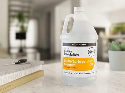Clean Revolution Multi Surface Cleaner Refill Supply, Non-Toxic, Eco-Friendly & Plant-Based, Ready to Use, Dreamy Citrus, 128 Fl Oz (Pack of 4)