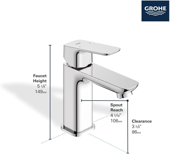 Grohe 1018990000 Cubeo Single Hole Single Handle S-Size Bathroom Faucet, Less Drain, 1.2 GPM, Starlight Chrome