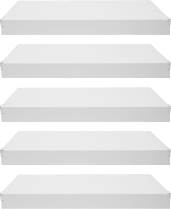 33 Inch Floating Shelves for Wall, 16 Inch Deep Hanging Shelf, Large Display & Storage Shelf for Bathroom, Bedroom, Living Room, Set of 5 (White, 33 Inch)