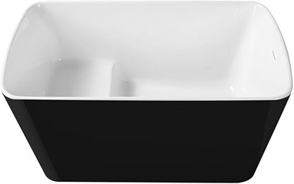 49" Acrylic Freestanding Bathtub - Japanese Square Soaking Tub with Built-in Seat, Toe-Tap Drain & Overflow, Black,Compact Space-Saving Bath for Bathrooms