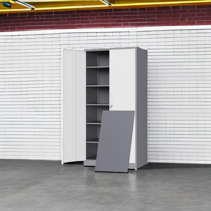 Yizosh Metal Storage Cabinet with 2 Locking Doors and 5 Adjustable Shelves, 72" Garage Storage Cabinet Steel Lockable for Office,Home,Garage
