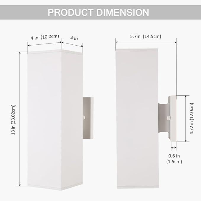 Cerdeco Aluminum Modern Outdoor Wall Light, Exterior Outdoor Wall Sconce Up Down Light Fixtures Matte White [UL/ETL Listed]