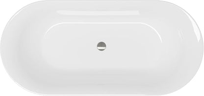 FerdY Nami 67" Acrylic Freestanding Bathtub, V Shape Freestanding Soaking Acrylic Bathtub, Modern White, Brushed Nickel Pop-Up Drain and Minimalist Design Overflow, cUPC Certified