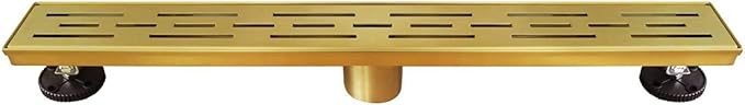 Neodrain 24-in Brushed Brass Rectangular Linear Shower Drain with Brick Pattern Grate, 304 Stainless Steel Bathroom Floor Drain, Gold Linear Drain with Hair Strainer,CUPC Certified