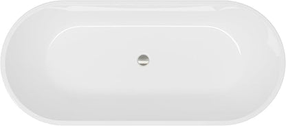 FerdY 67" Bali Elite Acrylic Freestanding Bathtub, Gracefully Shaped Freestanding Soaking Bathtub, Toe-Tap Brushed Nickel Drain and Minimalist Linear Design Overflow Included, cUPC Certified