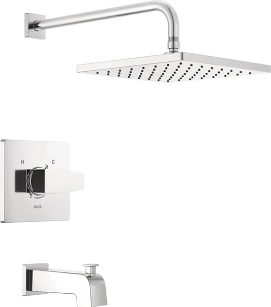 Delta Faucet Modern Raincan Square Single-Function Tub and Shower Trim Kit, Tub Faucet Set, Rainfall Shower Head, Delta Shower Trim Kit, Chrome T14468-PP (Valve Not Included)
