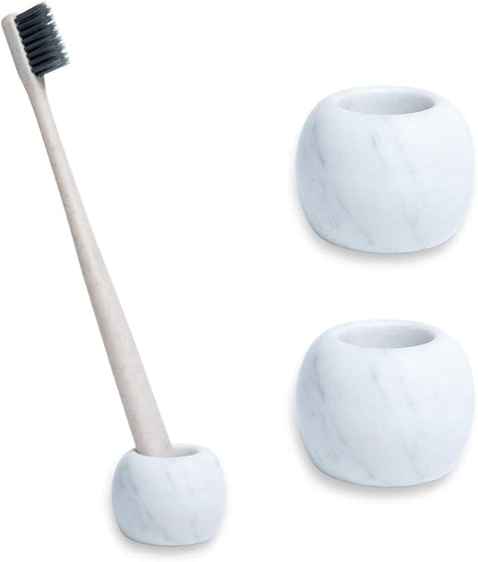 Marble Mini Toothbrush Holder Stand for Bathroom - 2 Pack Divided Tooth Brushing Holder -Electric Tooth Brush Head Holder Razors Holder for Countertops Organizer