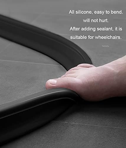 118Inch Collapsible Shower Threshold Water Dam 2" High Shower Barrier Water Stopper 2" Tall Shower Water Guard To Keep Water In Shower Dry And Wet Separation Bathroom Wheelchair Accessible Black
