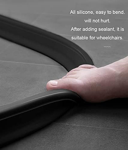 118Inch Collapsible Shower Threshold Water Dam 2" High Shower Barrier Water Stopper 2" Tall Shower Water Guard To Keep Water In Shower Dry And Wet Separation Bathroom Wheelchair Accessible Black