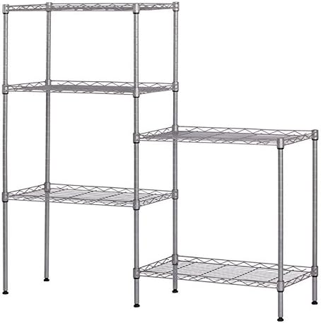 5 Tier Storage Racks Shelving, Heavy Steel Pantry Shelves, Adjustable Wire Shelving Rack, Suitable for Garage, Kitchens, Offices, 21" W x 11.4" D x 59" H, Silver