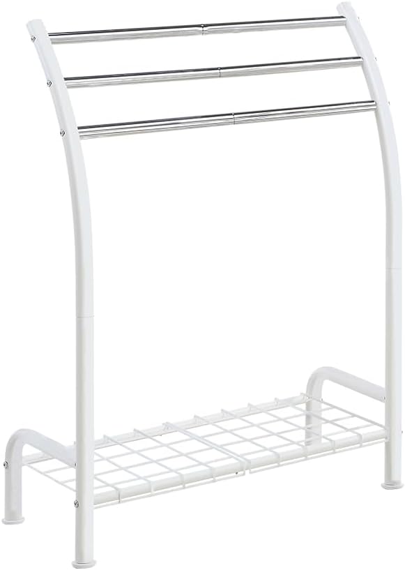 SunnyPoint Freestanding 3 Hanging Bar Towel Rack with Bottom Shelf (WHT)