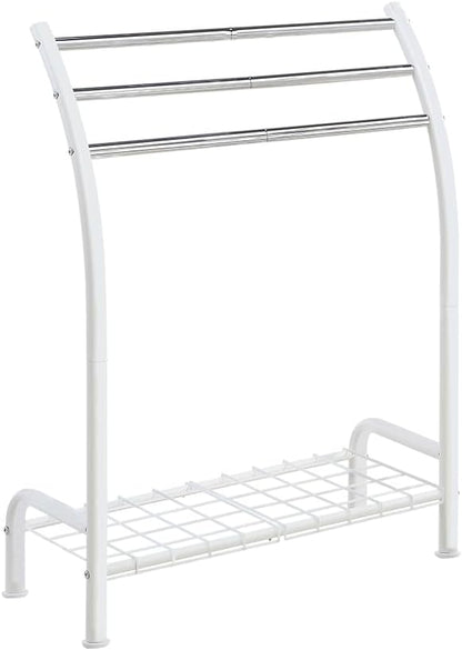SunnyPoint Freestanding 3 Hanging Bar Towel Rack with Bottom Shelf (WHT)
