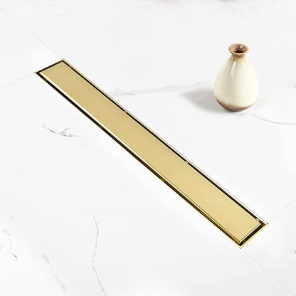 Linear Shower Drain, 48 inch Gold Drain with Tile Insert 2-in-1 Panel, Brushed 304 Stainless Steel Gold Shower Floor Drain, Linear Drain with Hair Strainer and Adjustable Feet