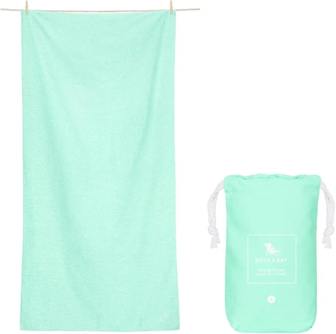 Dock & Bay Beach Towel - Quick Dry, Sand Free - Compact, Lightweight - 100% Recycled - Includes Bag - Rainforest Green, Large (160x90cm, 63x35)