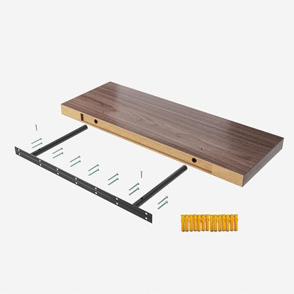 Floating Shelf, Set of 3 Wall Shelf, 24 in W x 12.75 in D x 2 in H Wooden Floating Wall Shelf with Invisible Brackets for Living Room/Bedroom/Bathroom/Kitchen Storage and Decor, Walnut