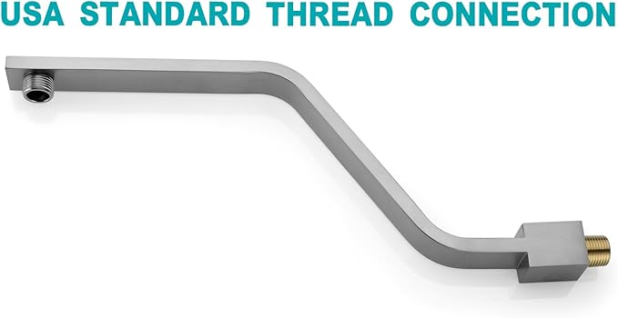 16 Inch S Shape Brushed Nickel Shower Head Arm, Square Wall Mounted Shower Arm and Flange Included