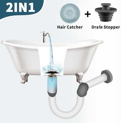 Bathtub Drain Stopper with Hair Catcher, Anti Clogging Bath Tub Drain Stoppers, Replaces Lift and Turn, Tip-Toe and Trip Lever drains for Tub, Easy Install and Clean (Chrome Silver)