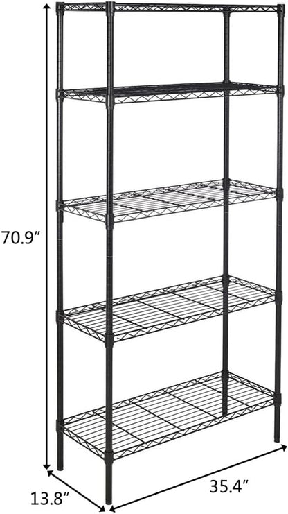 5 Tier Storage Racks Shelving, Heavy Steel Pantry Shelves, Adjustable Wire Shelving Rack, Suitable for Garage, Kitchen, Bathroom, Office, 35" W x 14" D x 71" H, Black