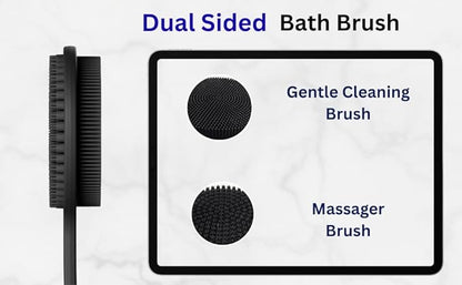ARK Silicone Scrubber for Shower, 17 in Lengthened Long Handle Body Brush, Double Sided deep Cleaning & Massaging Shower Scrubber, Rich Foam Producer for Men & Women.