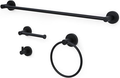 Matte Black Bathroom Hardware Set 4 Piece Towel bar Set,Towel Rack for Bathroom Wall Mounted Adjustable Expandable 24 inch Towel Holder Robe Hook Towel Ring Toilet Paper Holder