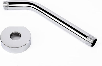 HarJue Shower Arm with Flange and Teflon Tape, Wall Mounted Shower Pipe 304 Stainless Steel Extension Arm for Fixed Shower Head & Handheld (8 Inch, Chrome)