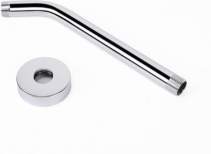 HarJue Shower Arm with Flange and Teflon Tape, Wall Mounted Shower Pipe 304 Stainless Steel Extension Arm for Fixed Shower Head & Handheld (10 Inch, Chrome)
