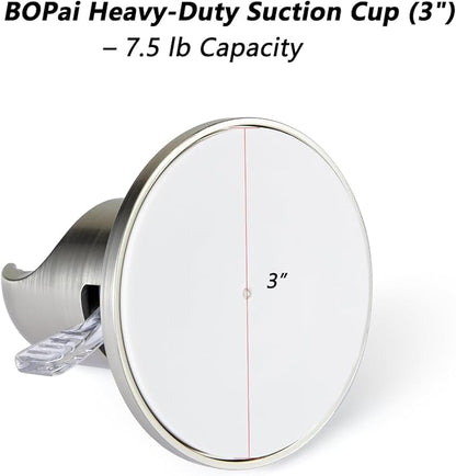 BOPai Suction Cup Shower Head Holder for Handheld Shower – No Drill, for Smooth Surfaces Only, Vertical Mount Only, Brushed Nickel