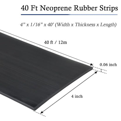 Neoprene Rubber Strips Self Adhesive Solid Rubber Sheets, Rolls & Strips for DIY Gaskets Crafts Pads Seals Warehouse Flooring Neoprene Sheet with Adhesive Backing (4" Wide x 1/16" Thick x 40' Long)
