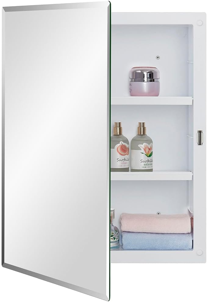 Plastic Medicine Mirror Cabinet for Bathroom 16 x 20 inch, Surface and Recessed Mount