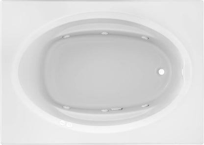 Jacuzzi SIGNATURE Acrylic Drop-In Bathtub, Heated Jet Massage Tub, Slip Resistant, Right Drain Placement, 60" (L) x 42" (W), Oval In Rectangle, White