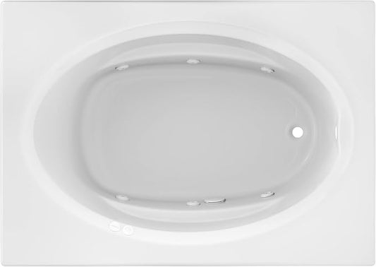 Jacuzzi SIGNATURE Acrylic Drop-In Bathtub, Heated Jet Massage Tub, Slip Resistant, Right Drain Placement, 60" (L) x 42" (W), Oval In Rectangle, White