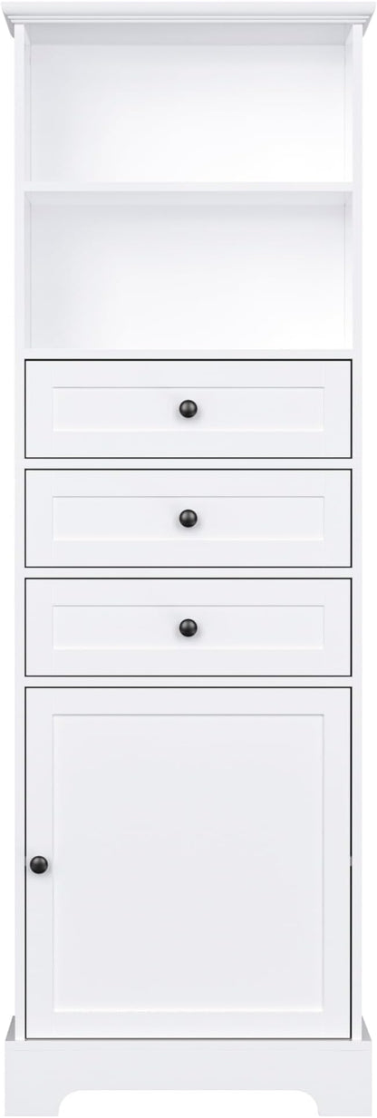Harper & Bright Designs Storage Cabinet, 67.3 Inch Freestanding Tall Floor Bathroom Storage Cabinet with 3 Drawers, One Drawer, and Adjustable Shelves for Bathroom, Office, and Living Room (White)