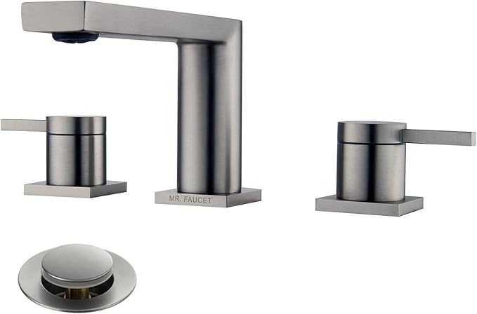 Luxury Brass Widespread Bathroom Sink Faucets with Copper Valve for 3 Hole 2-Handle 8 Inch Deck Bathroom Vanity Faucet, &Stainless Steel Pop-up Drain Assembly, Brushed Nickel