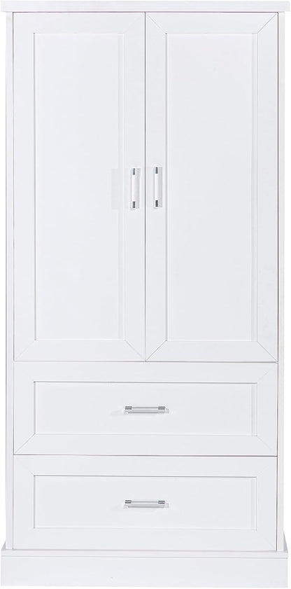 Merax 64" H Storage Cabinet with Drawers and Door Racks, Tall Freestanding Bookshelf Pantry Space Saver for Bathroom or Kitchen, Adjustable Shelf, White