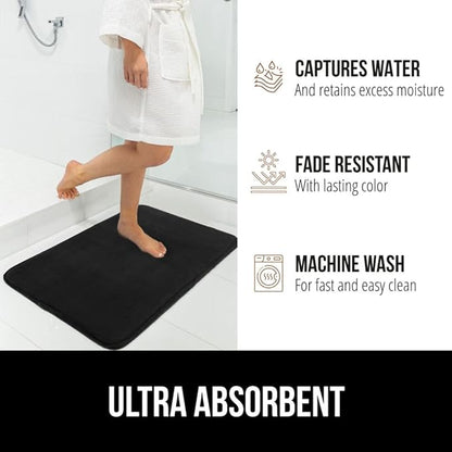 GORILLA GRIP Memory Foam Bath Mat, Soft Absorbent Velvet Bathroom Mats, Durable Dots on Underside, Machine Washable Bathmat, Carpet Rug Room Decor for Shower Tub Floor RV, 30x20 Rugs, Black