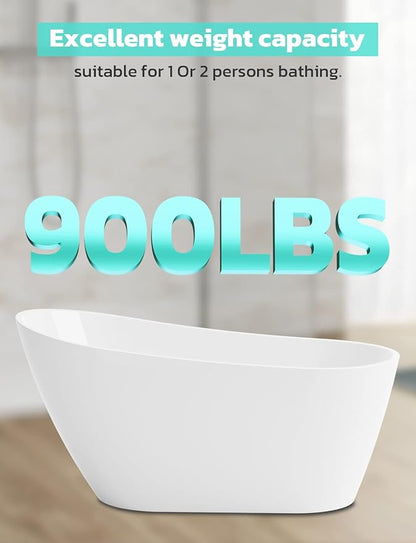 Freestanding Bathtub, 55 inch Acrylic Free Standing Soaking Bathroom Tub with Brushed Nickel-Finished Overflow and Anti-Clogging Drain, Easy Installation