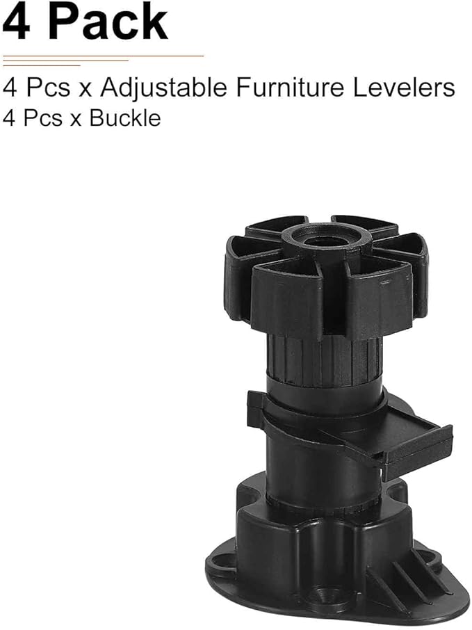 80x46mm(LxW) Adjustable Leveling Feet - 4Pack- Good for Furniture - Leveler Support Frame Replacement Legs - Black