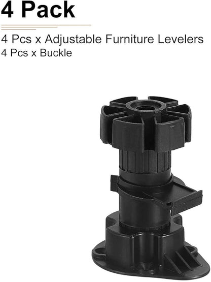 80x46mm(LxW) Adjustable Leveling Feet - 4Pack- Good for Furniture - Leveler Support Frame Replacement Legs - Black