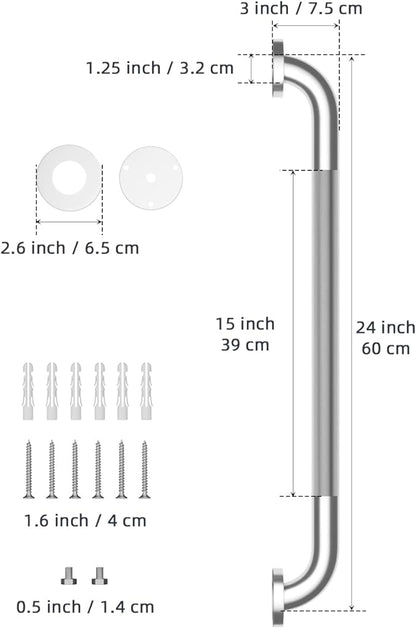 24 Inch Anti Slip Shower Grab Bar, Munzong 2 Pack Stainless Steel Bathroom Grab Bar, Brushed Nickel Knurled Bathroom Balance Bar,Safety Hand Rail Support Handicap Elderly Senior Assist Bath Handle