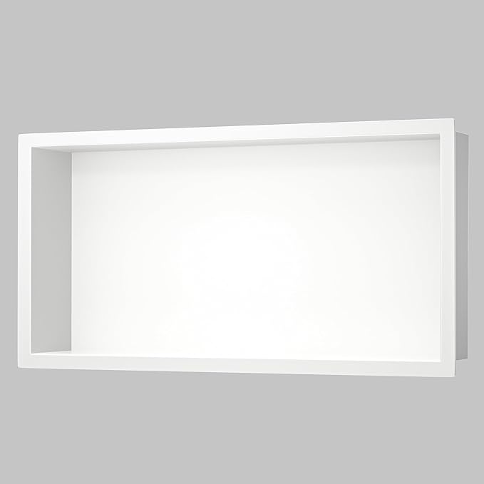 Stainless Steel Shower Niche 24" X 12" White No Tile Needed Niche Shower Recessed Wall Horizontal Niches for Bathroom Storage Over Mount Installation