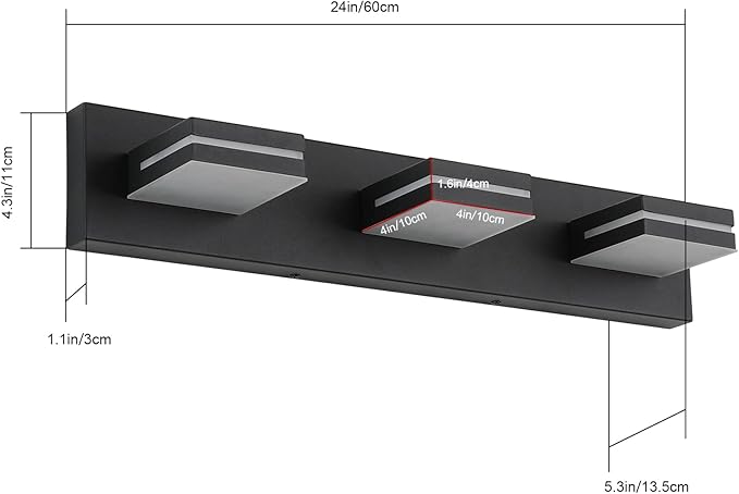 SineRise LED Modern Bathroom Vanity Light Fixtures (3-Light, 24-Inch, Dimmable), Matte Black Modern Acrylic Bathroom Wall Lighting Fixtures Over Mirror (Cool White 6000K)